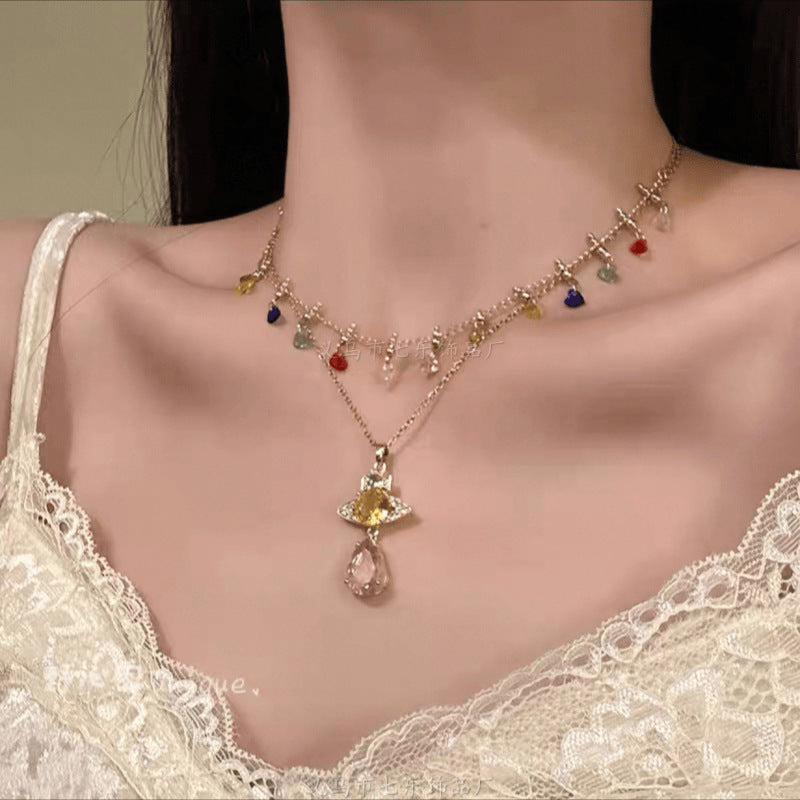 Wine Red Vintage Flower Crystal Clavicle Necklaces