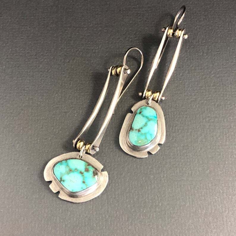 Women's Turquoise Two-tone Irregular Vintage Fashionable Asymmetric Earrings