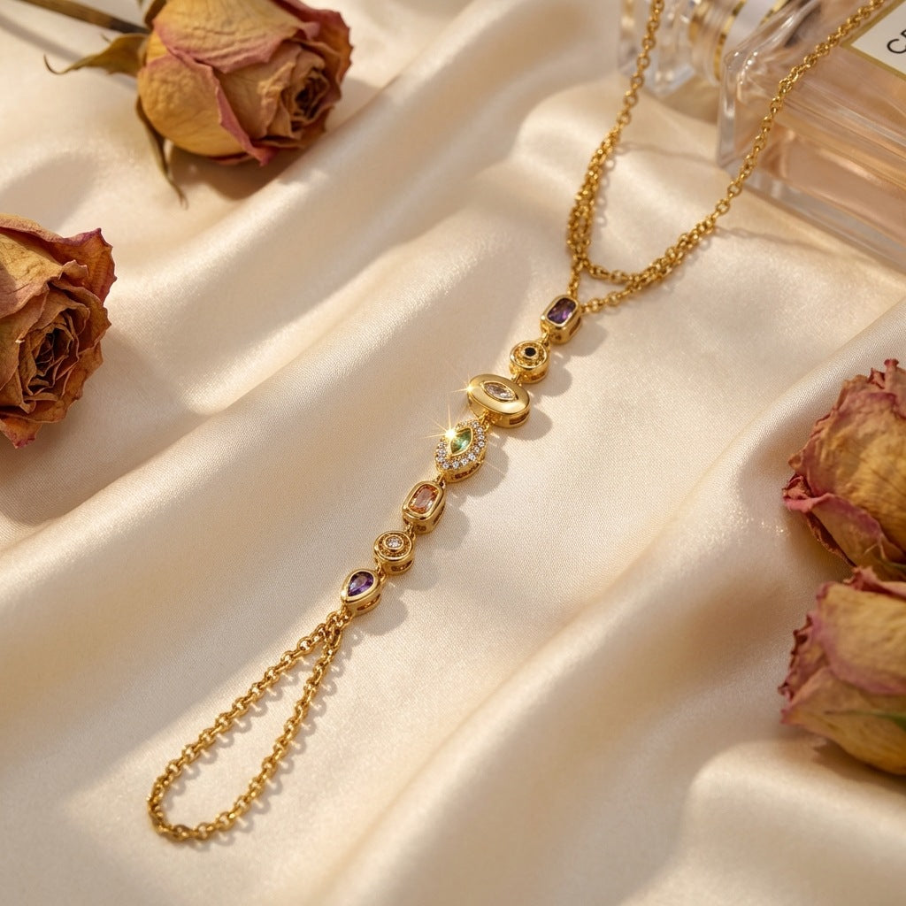Rhinestone Geometric Finger Chain Female Fashion High Sense Bracelet