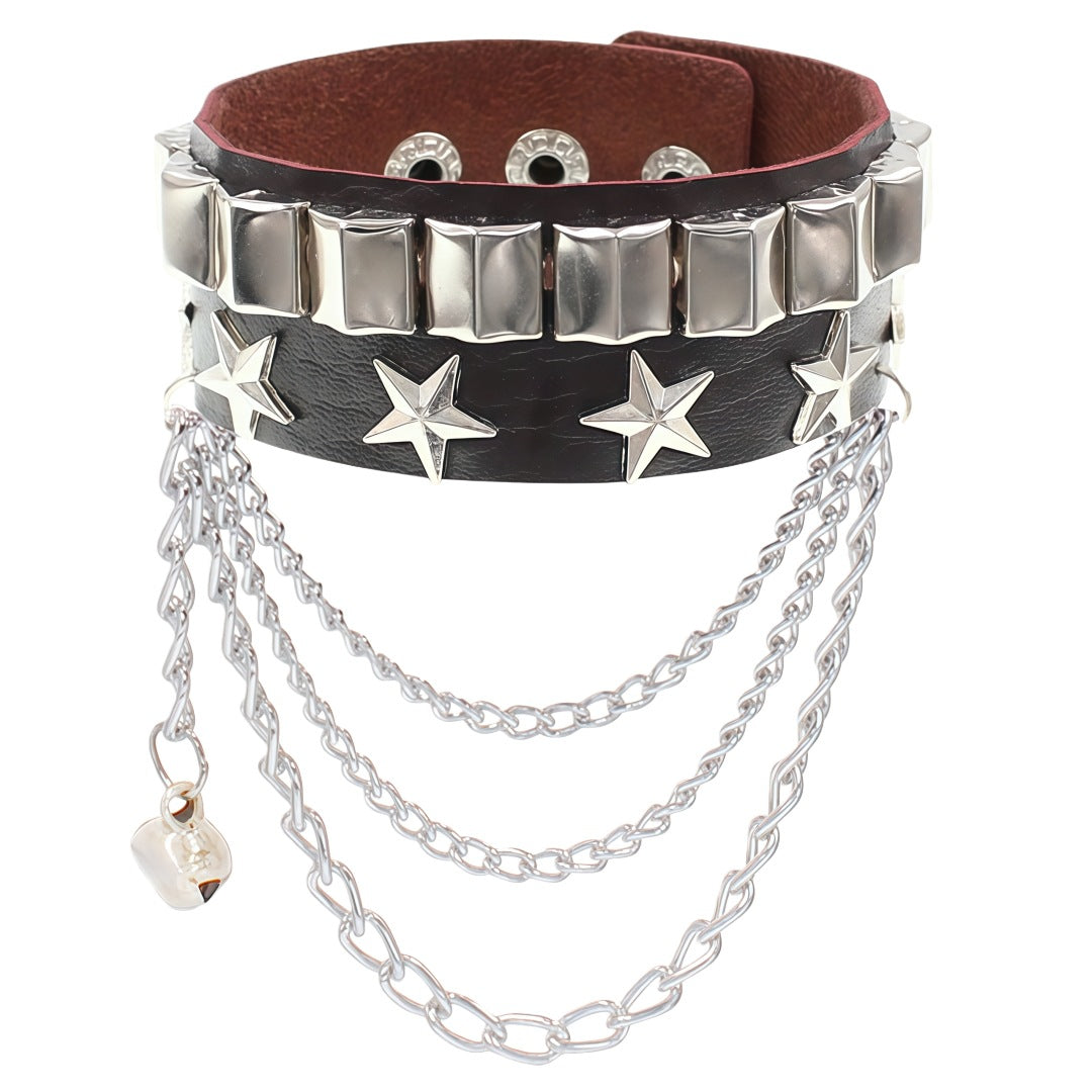Leather Fashion Wide Rivet Punk Five-pointed Bracelet