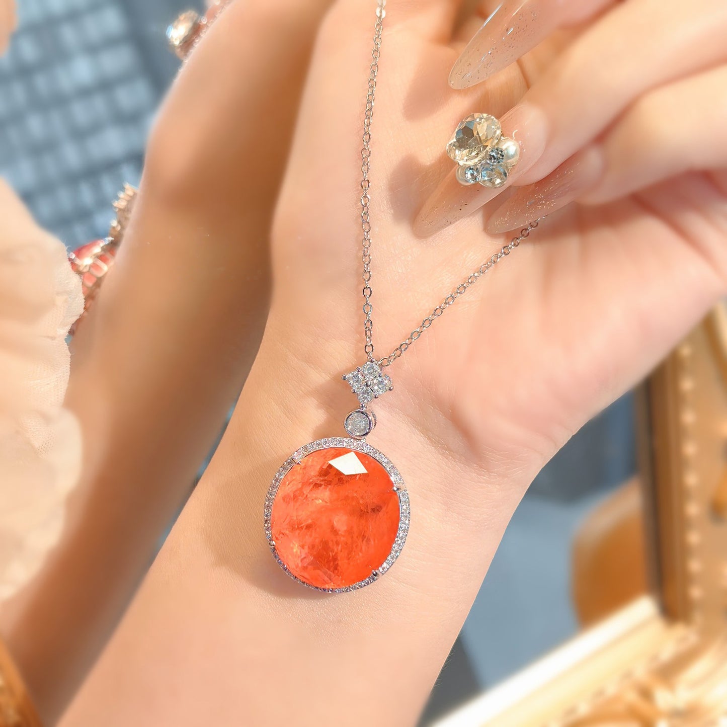 Cotton Red Stone Female Luxurious Exaggerating Big Round Pendants