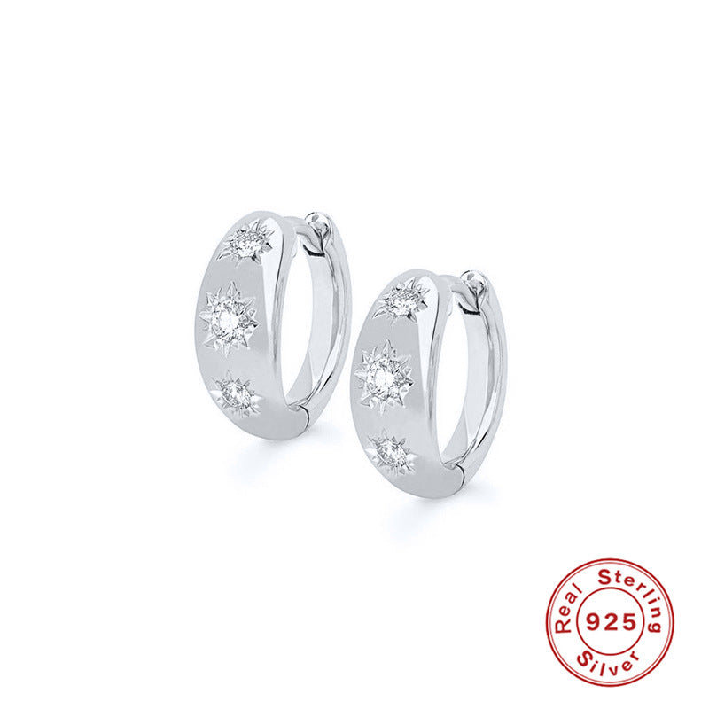 Sier Octagonal Star Pattern Diamond Eardrop Creative Style Earrings