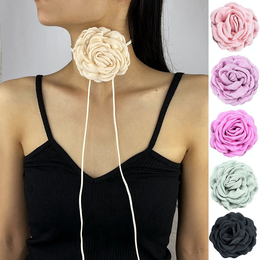 Women's Flower Strap Three-dimensional Rose Collar French Necklace