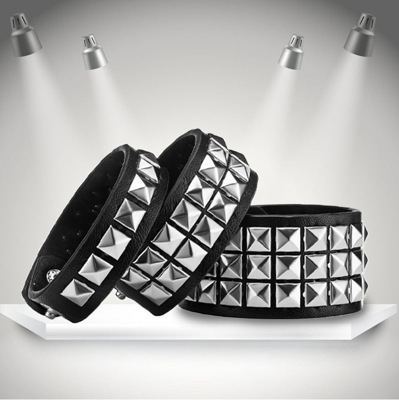 Men's Square Bead Rivet Wrist Strap Personality Retro Punk Leather Bracelets
