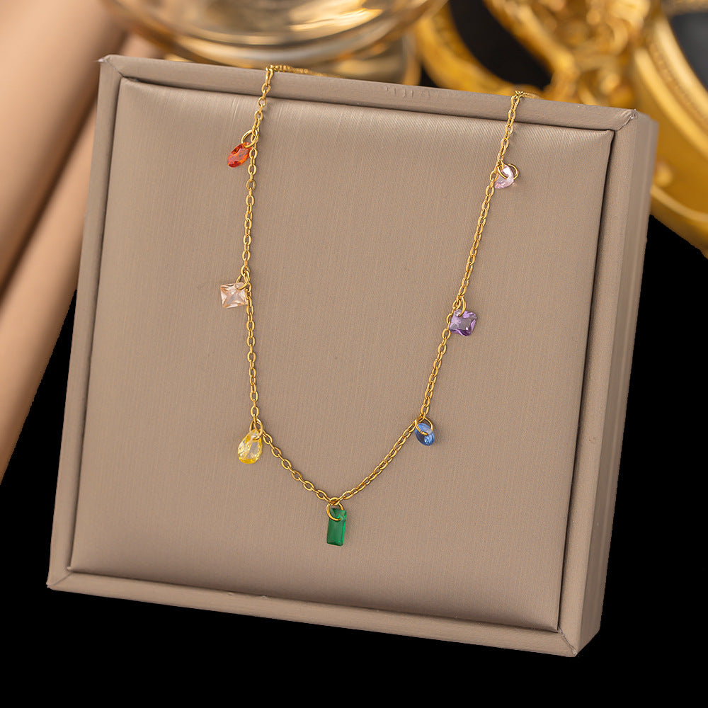 Korean Style Summer Rainbow Colorful Crystals Necklaces