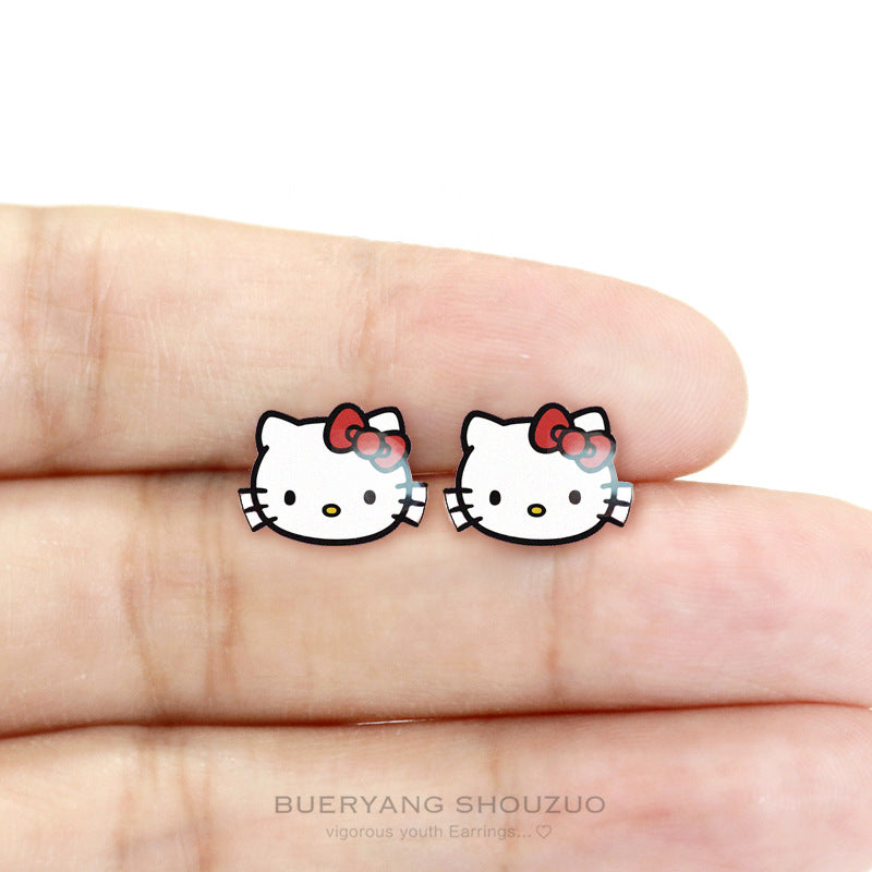 Suit Combination Niche Unique Small Fish Cat Female Sier Earrings