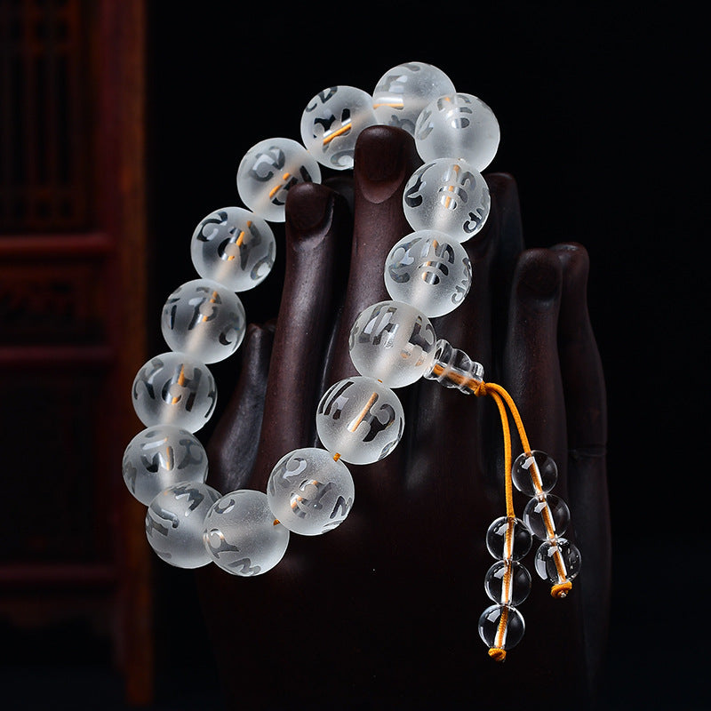 Women's & Men's Crystal Six Words Mantra Rosary Black Agate Bracelet