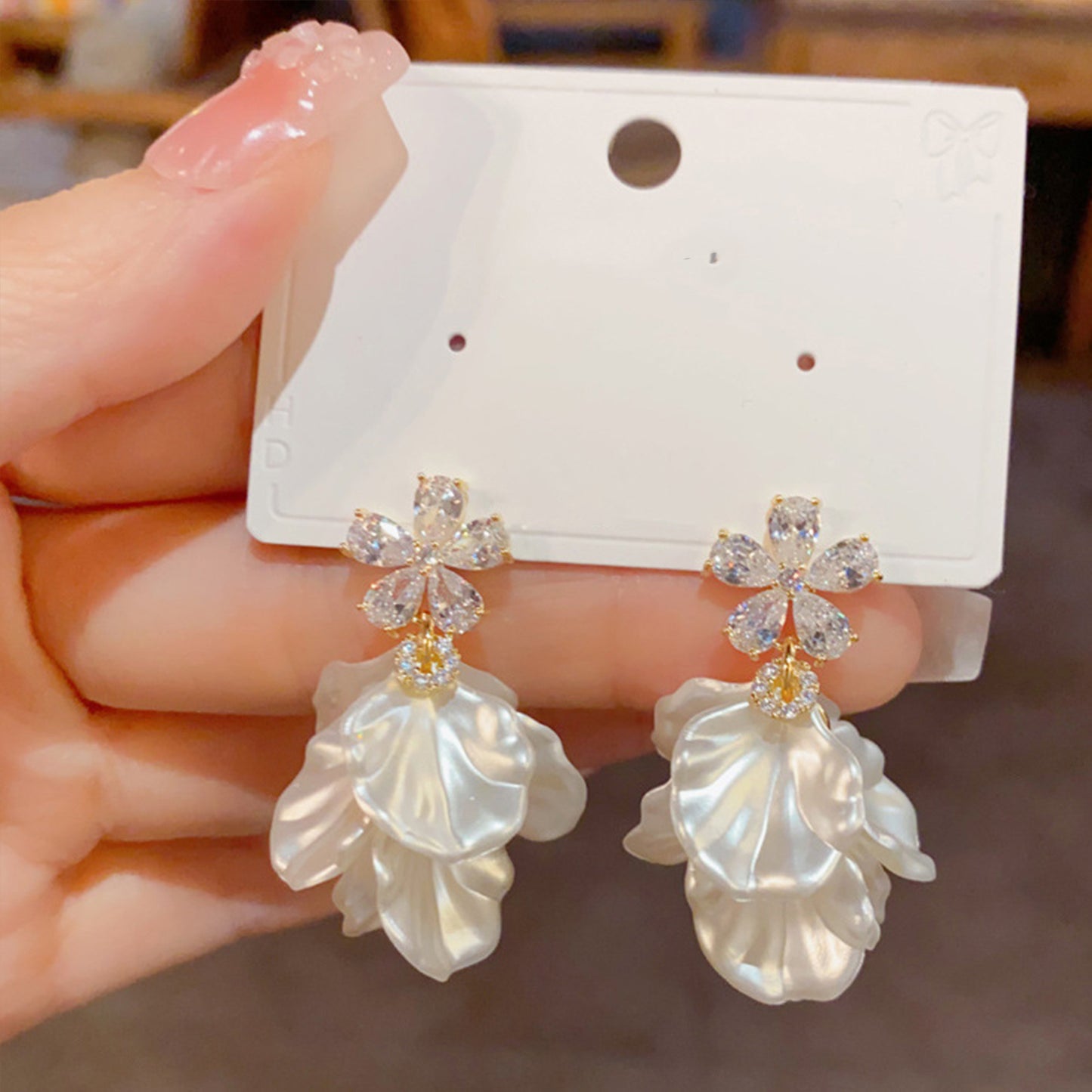 Minority Design Zircon Petal Fringed Female Sier High Class Earrings