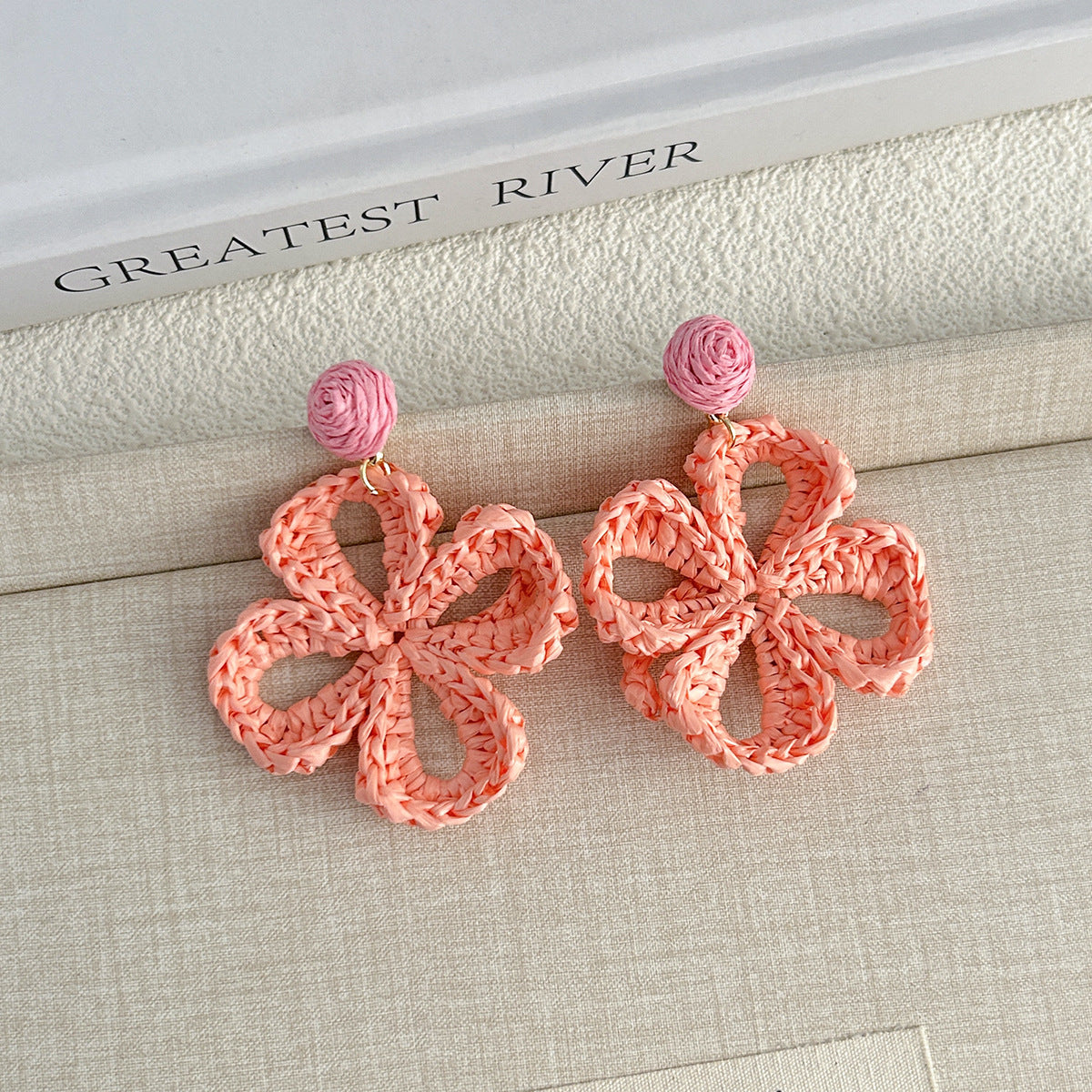 Women's Summer Tassel Flowers Hand-woven Raffia Vacation Style Earrings