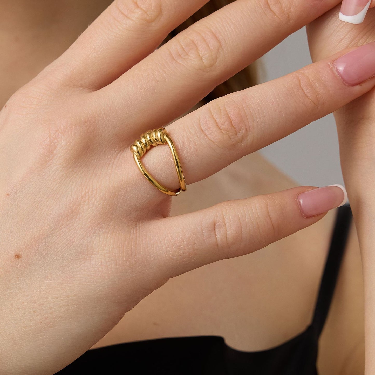 Personalized Knotted Woven Smooth Design Gold-plated Stainless Steel Rings