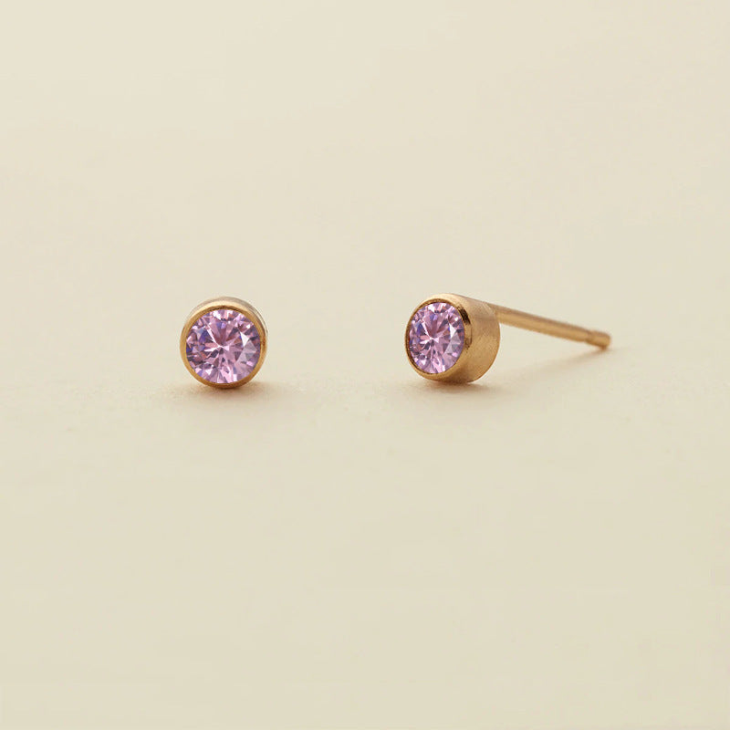 Rhinestone Color Niche Stainless Steel Gold Plated Ear Stud Earrings