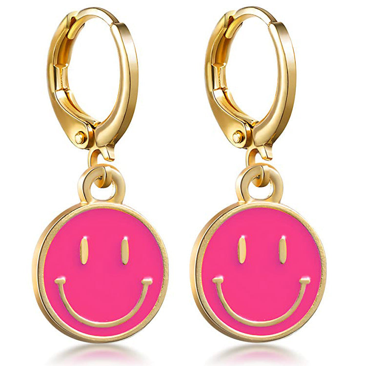 Cartoon Smiley Oil Dripping Craft Love Star Earrings