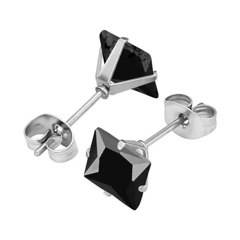 Niche Stainless Steel Square Zircon Color Zirconium Earrings