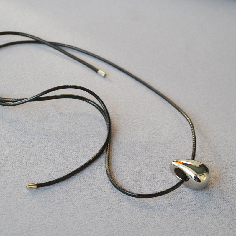 Cold Water Drop Design Personality Black Leather Cord Sweater Pendants