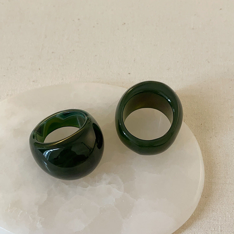 Women's Light Luxury Natural Green Agate For Vintage Rings