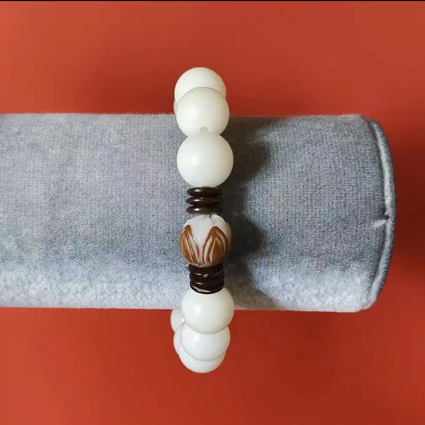 Women's & Men's Mountain Incense Natural White Jade Bodhi Lotus Bracelet