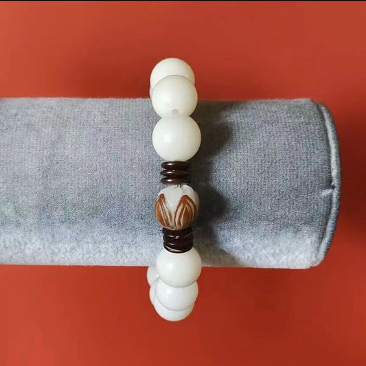 Women's & Men's Mountain Incense Natural White Jade Bodhi Lotus Bracelet