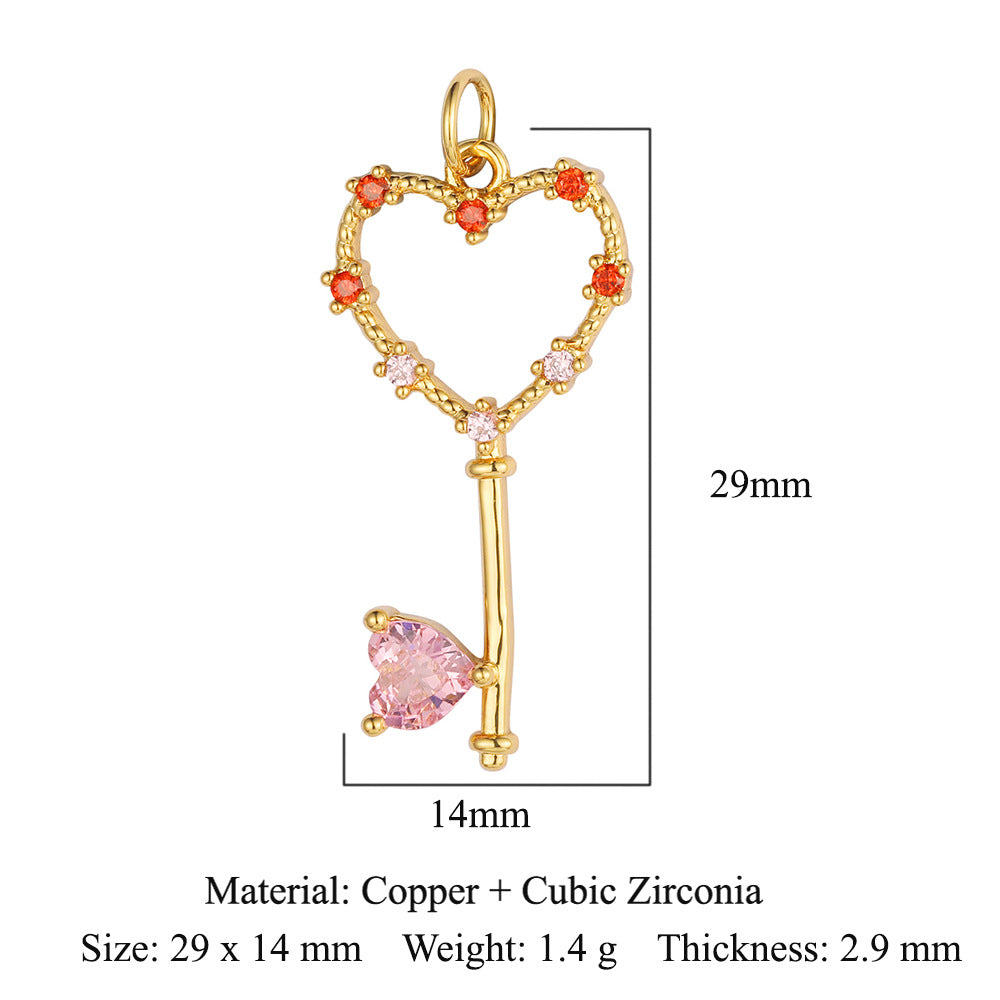 Key Lock Copper Zircon Dark Pattern Pendants