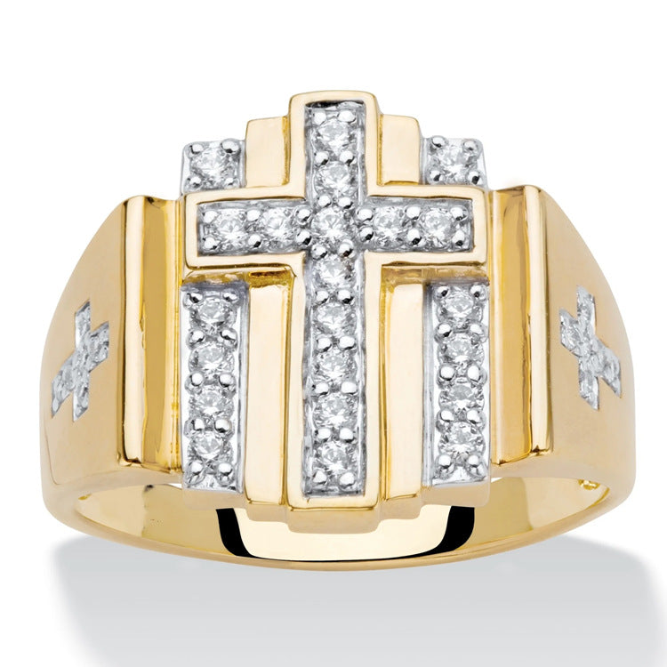 Jewelry Inlaid Rhinestone Cross Gold Popular Rings