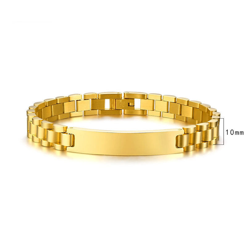 Women's & Men's Adjustable Titanium Steel Curved Can Carve Writing Stainless Gold Bracelet