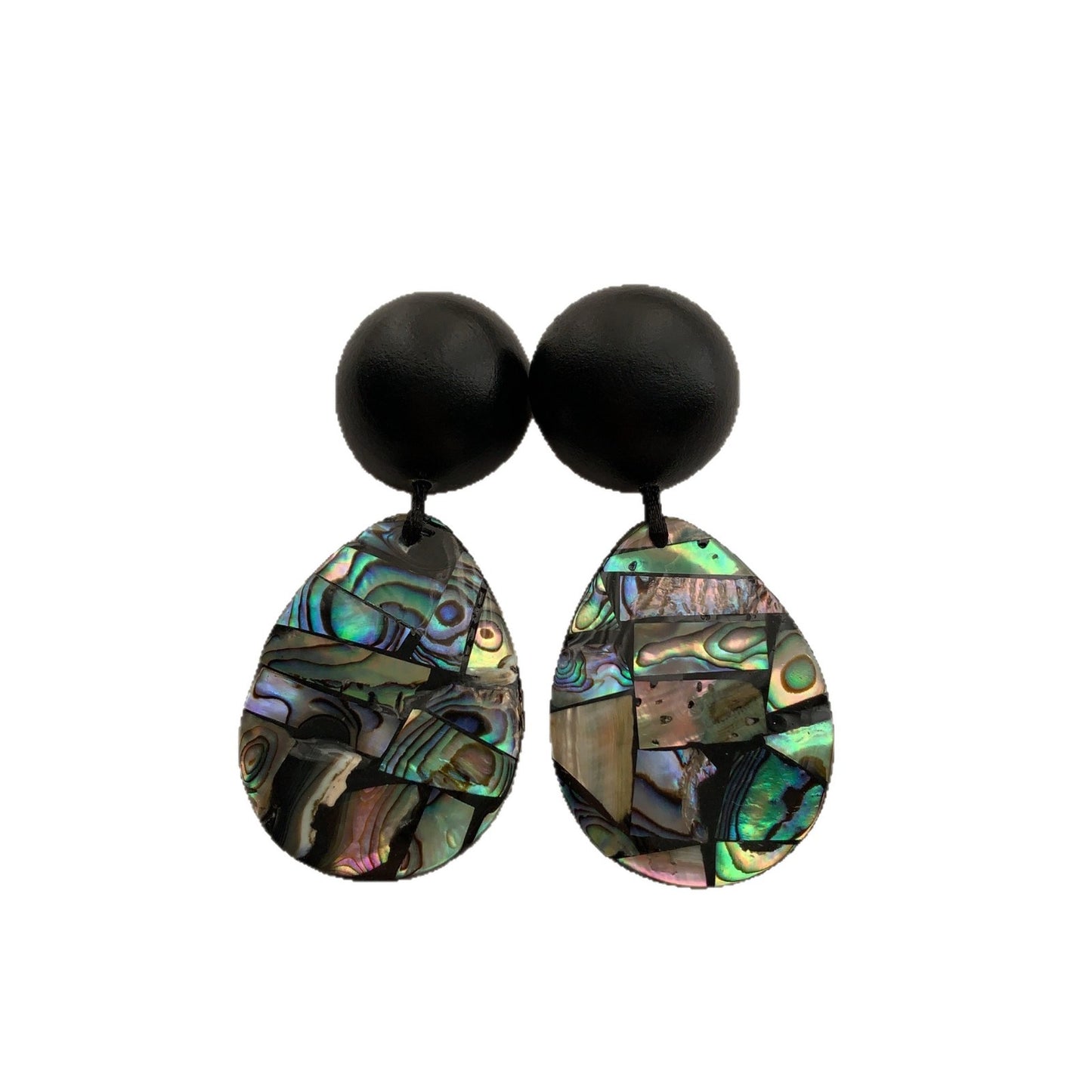 Solid Wood Fritillary Shell Geometric Eardrops Mild Luxury Retro Fashion Rings