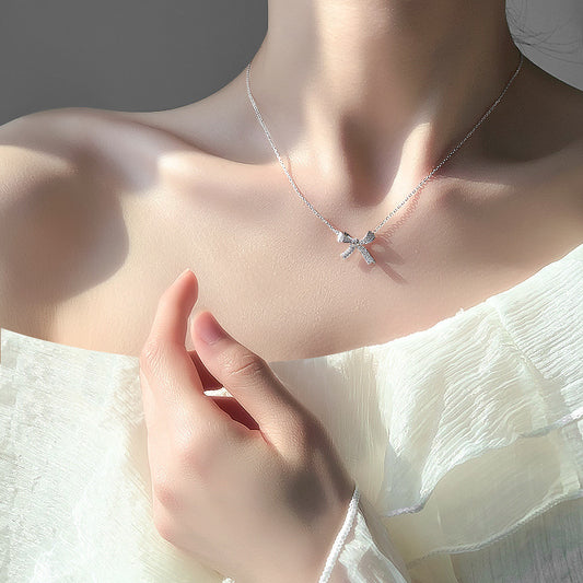 Women's Bowknot Clavicle For Light Luxury Rhinestone Simple Design Necklaces