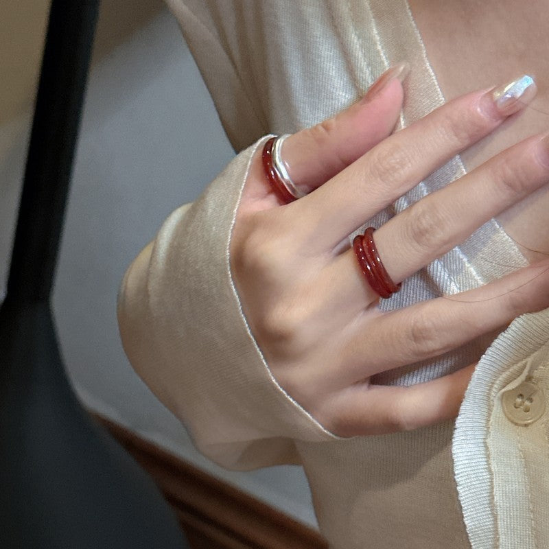 Niche Design Red Agate Chalcedony Simple Ring