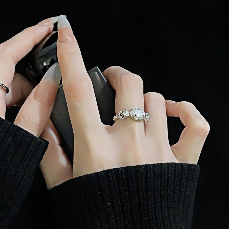 Colorful Crystals Open Bow Flower Design Elegant Light Rings