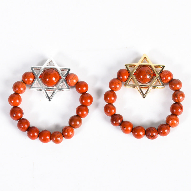 Natural Crystal Stone Round Beads Six-pointed Star Jade Handmade Rings