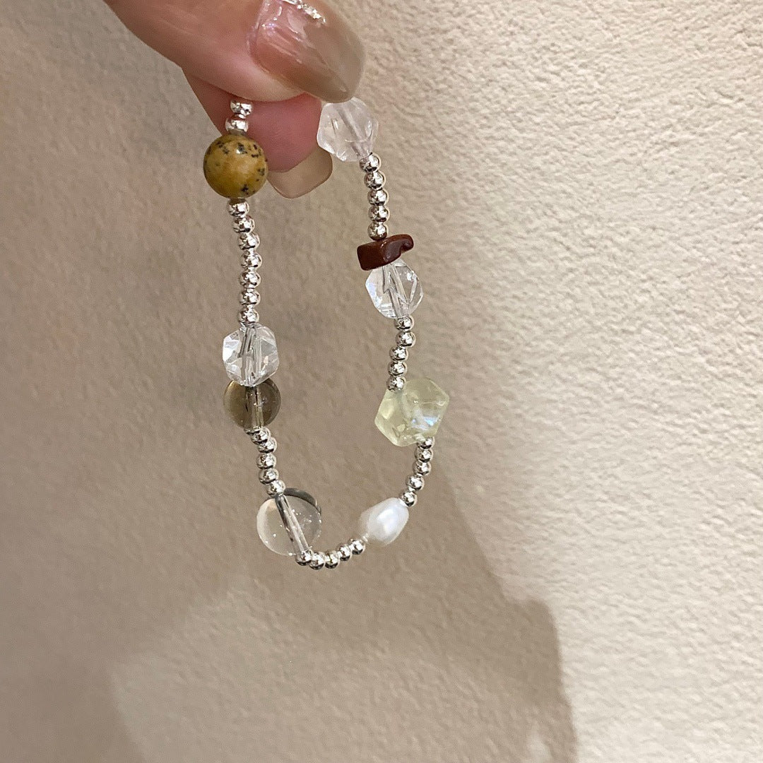 Stretch Natural Stone Crystal Korean Freshwater Pearl Bracelet