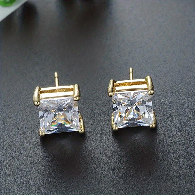 Korean Fashion Popular Square Crystal Zircon Stud Earrings