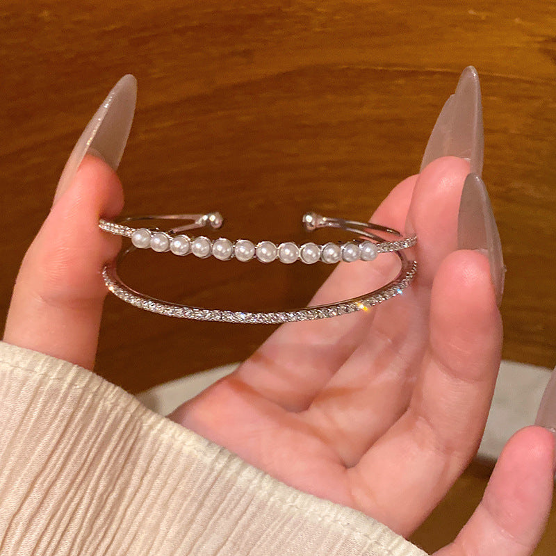 Zircon Titanium Steel Female Light Luxury Minority High-grade Pull Adjustable Bracelet