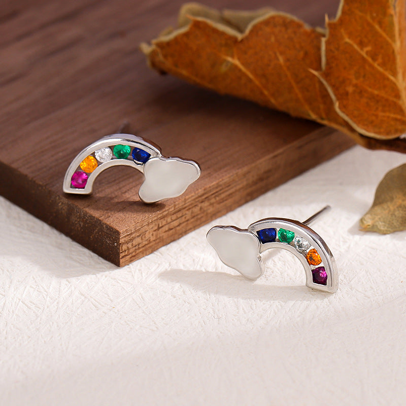 Women's Fashion Diamond Color Rainbow Cute Sweet Clouds Personalized Earrings