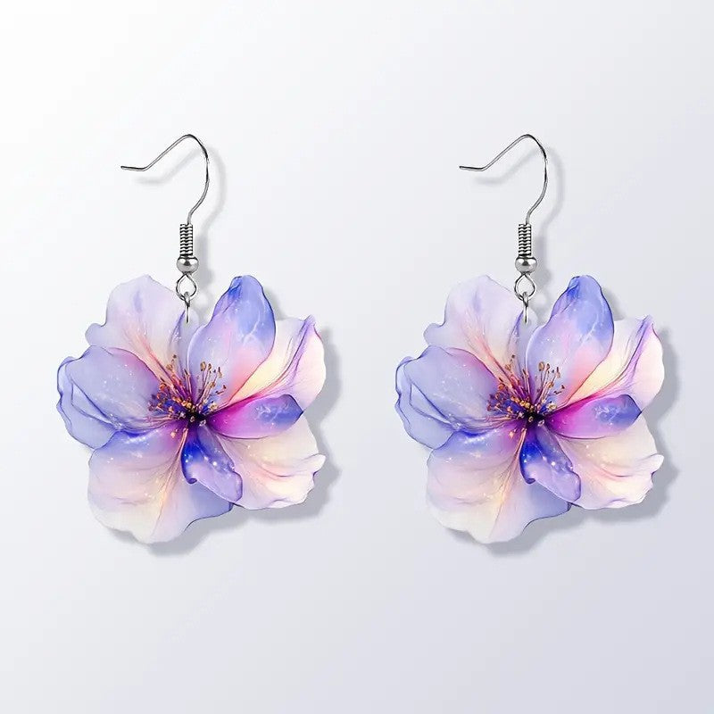 Colorful Flower Acrylic Duplex Printing Three-dimensional Earrings