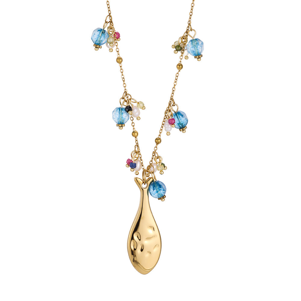 Stainless Steel Female Golden Fish Flower Color Necklace