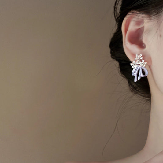 Women's French Style Sparking Zirconium Bridal Bouquet For Niche Design Earrings