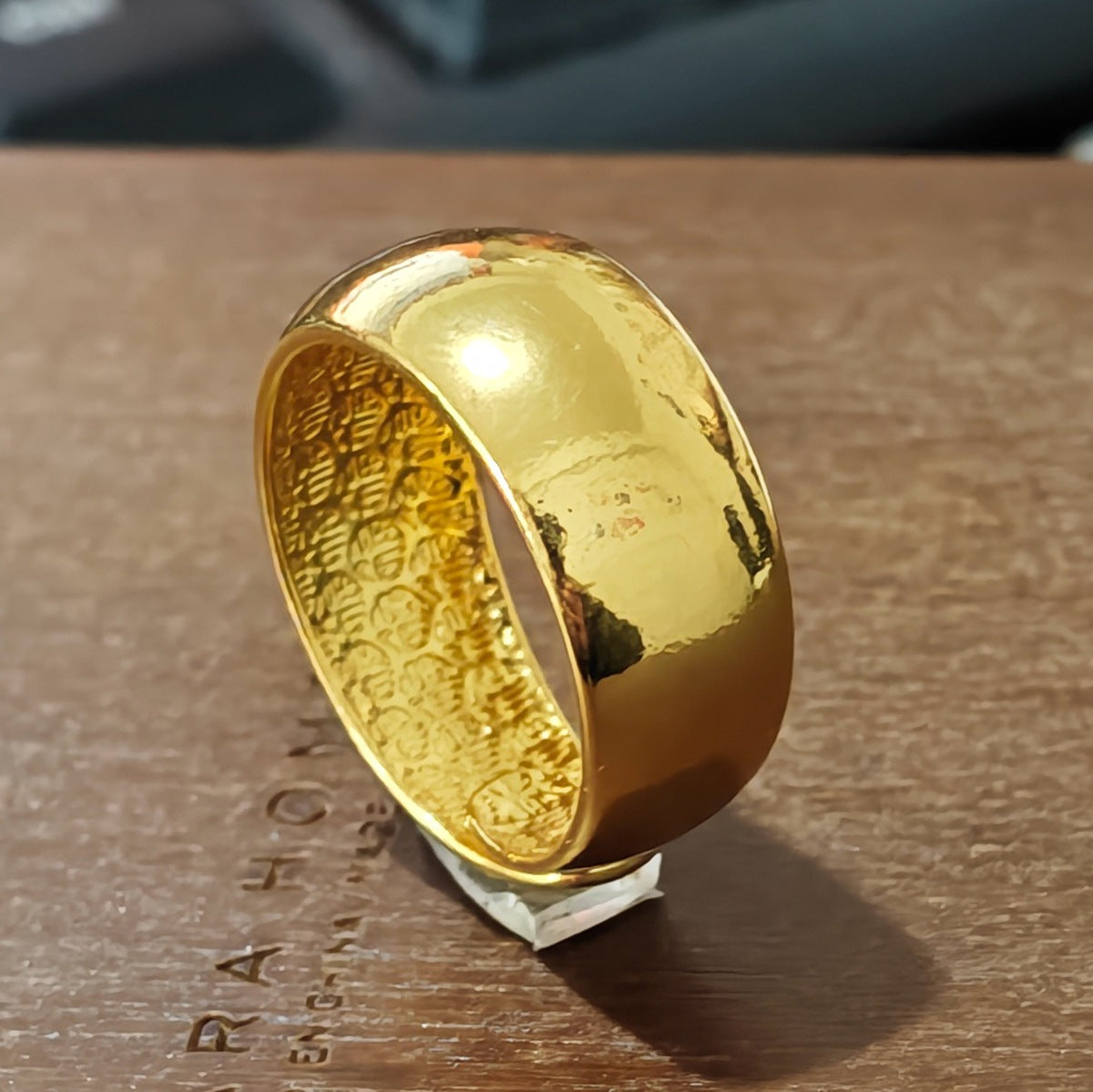 Men's Imitation Gold Wide Open Engraved Auspicious Pattern Domineering Plated Index Ring