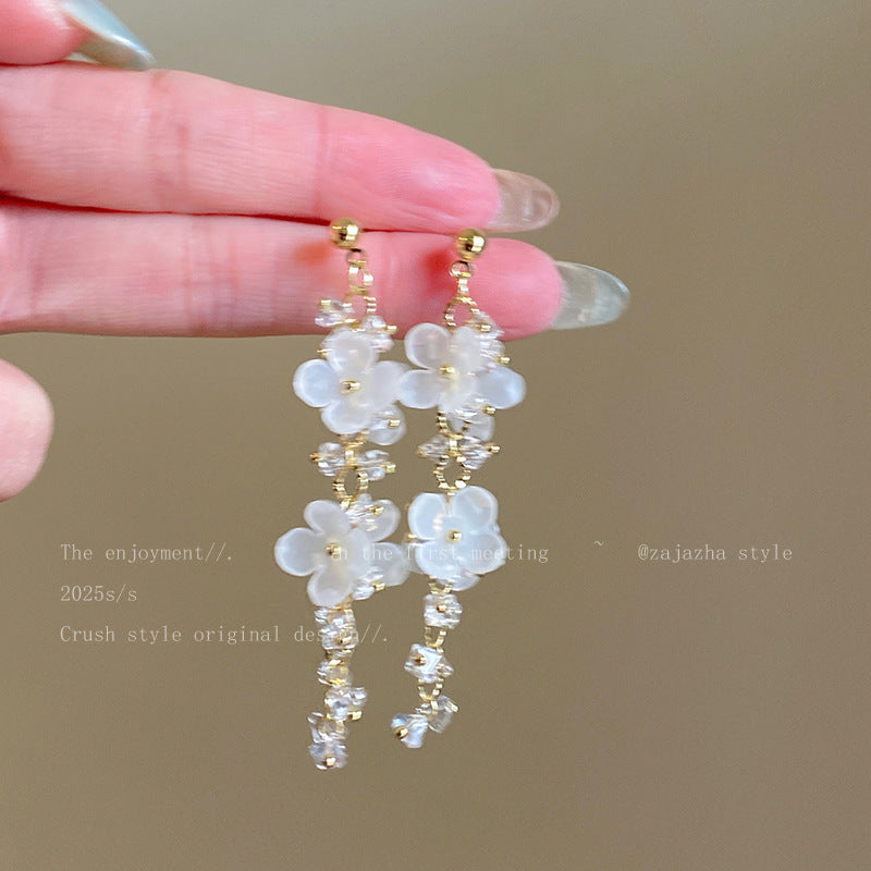 Dopamine Vacation Style Sier Needle Bead Flower Delicate Indie Earrings