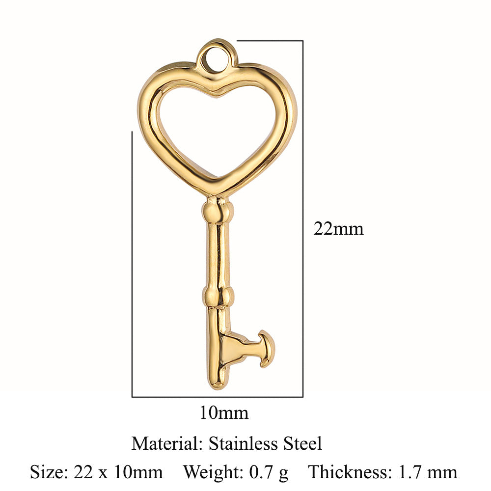 Peach Heart Key French Style Retro Titanium Steel Pendants