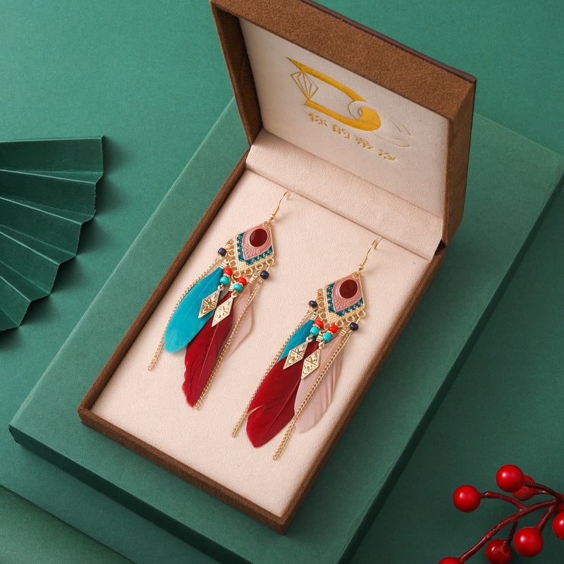 Plaid Diamond-shaped Dripping Feather Your Daisy Earrings