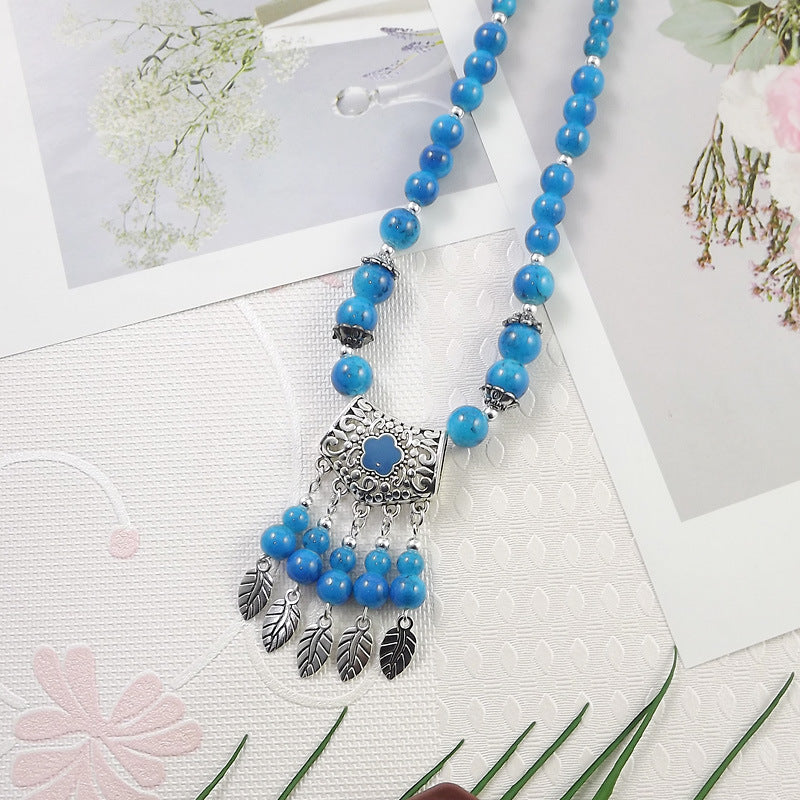 Retro Ethnic Style Crescent Leaf Tassel Forehead Exotic Necklace