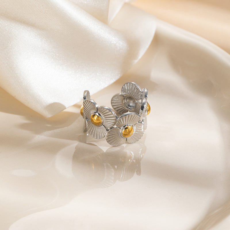 Women's Stainless Steel Star Moon Simple Flowers Titanium Index Ring