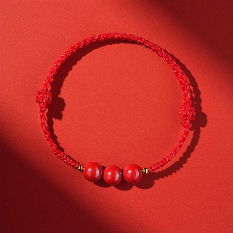Life Red Rope Woven Cinnabar Jade Ethnic Style Advanced Bracelets