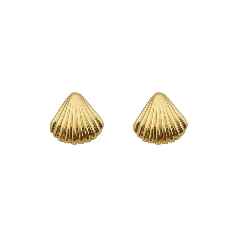 Women's Metal Fan-shaped Shell-shaped High-grade Cold Wind Sier Stud Earrings