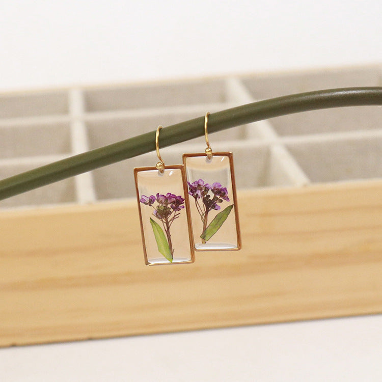 Dried Flower Rose Design Sense Geometric Earrings