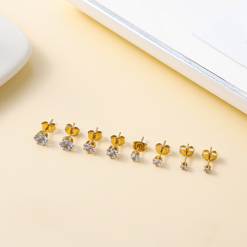 Stainless Steel Zircon Titanium Black Zirconium White Color Gold Plated Earrings
