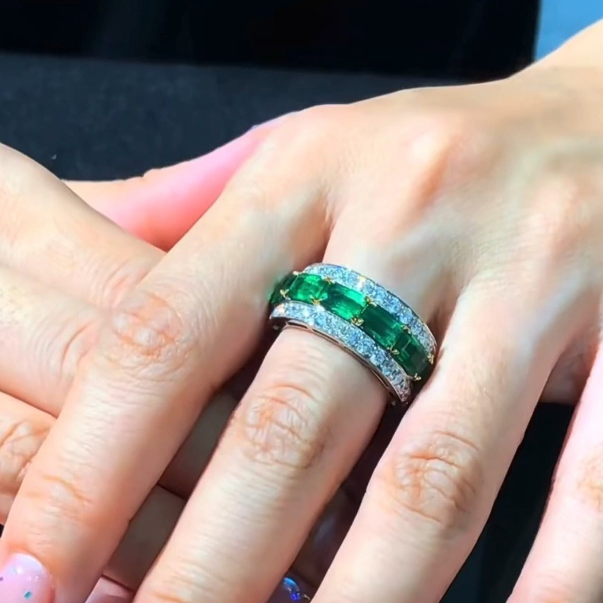 Women's Zircon Color Separation Electric Wheel Full Diamond Rectangular Rings