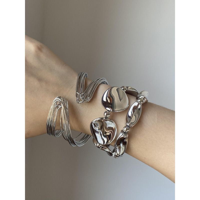 Lines Irregular Shape Open-ended Punk Gold Beaded Bracelet
