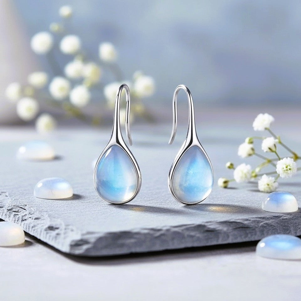 Water Drop Moonstone Ear Hook Simple Light Luxury Premium Stud Earrings