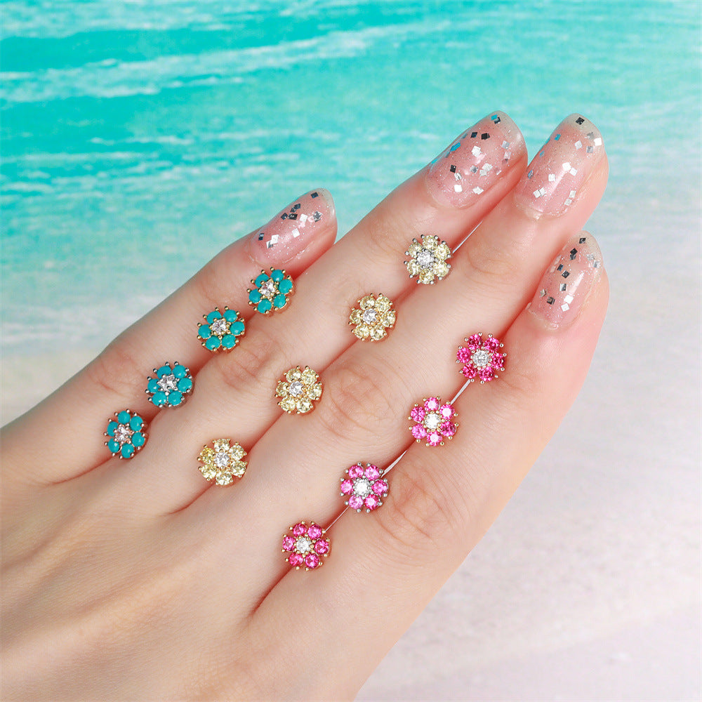 Style Retro Two-color Flower Ear Bone Gold Rings